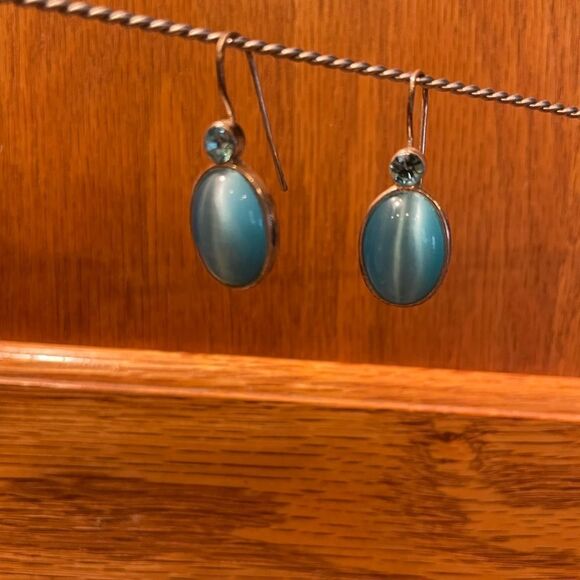 Sterling Blue Tigers Eye Earrings - Picture 7 of 11